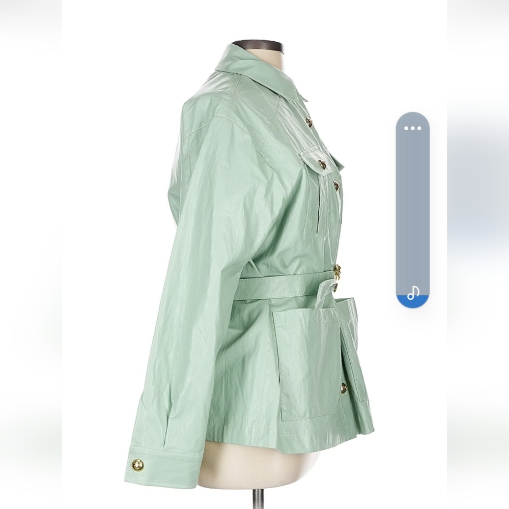 New Pinko Beltef Jacket In Mint Vegan Leather Size 40 - Picture 3 of 4